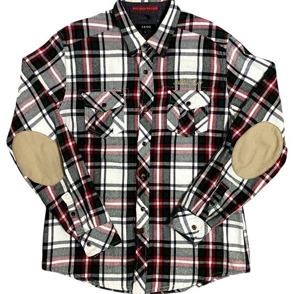 Akoo Have Teeth Will Bite Shirt Mens L Plaid Clothiers Oxford Street Patched Y2K - Picture 1 of 14